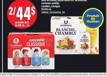 Maxi BIÈRE ARCHIBALD, GOOSE ISLAND IPA OU UNIBROUE, 12x355 mL offer