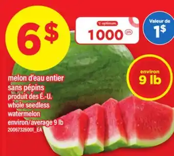 Maxi MELON D'EAU ENTIER SANS PÉPINS | whole seedless watermelon, environ, 9 lb offer