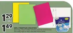 Brunet GEO, STAEDTLER, EQUATION Duo tang, ruban à coller, articles scolaires sélectionnés offer