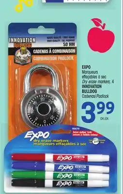 Uniprix EXPO Marqueurs effaçables à sec/Dry erase markers, 4 INNOVATION BULLDOG Cadenas/Padlock offer