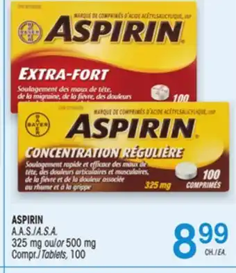 Uniprix ASPIRIN A.A.S./A.S.A. 325 mg ou/or 500 mg Compr./Tablets, 100 offer