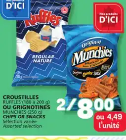 Marché Bonichoix RUFFLES (180 to 200 g) MUNCHIES (250 g) CHIPS OR SNACKS offer