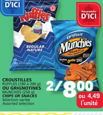Marché Bonichoix RUFFLES (180 to 200 g) MUNCHIES (250 g) CHIPS OR SNACKS offer