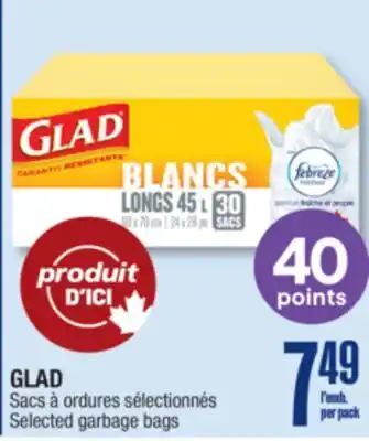 Jean Coutu GLAD Selected garbage bags offer