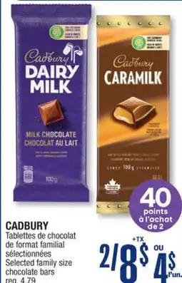 Jean Coutu CADBURY Selected family size chocolate bars offer
