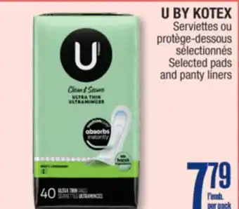 Jean Coutu U BY KOTEX Selected pads and panty liners offer