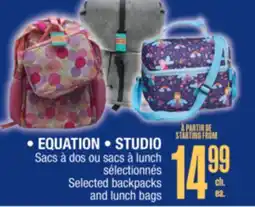 Jean Coutu EQUATION, STUDIO Selected backpacks and lunch bags offer