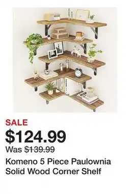 Wayfair Komeno 5 Piece Paulownia Solid Wood Corner Shelf offer