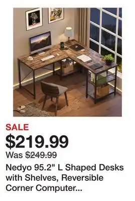 Wayfair Nedyo 95.2 L Shaped Desks with Shelves, Reversible Corner Computer Desk or 2 Person Long Table offer
