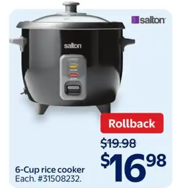 Walmart 6-Cup rice cooker offer