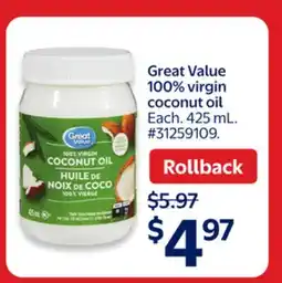 Walmart Great Value 100% virgin coconut oil offer