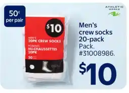 Walmart Athletic Works Men's crew socks 20-pack offer