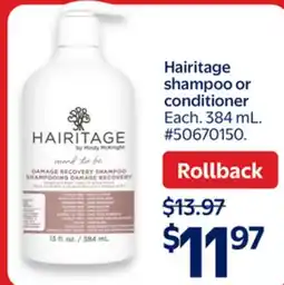 Walmart Hairitage shampoo or conditioner offer