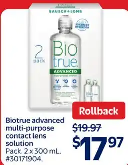 Walmart Biotrue advanced multi-purpose contact lens solution offer