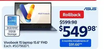 Walmart Vivobook 15 laptop 15.6 FHD offer