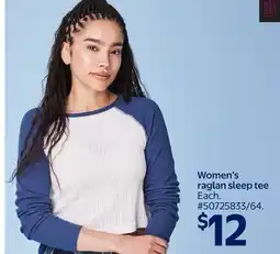 Walmart Women's raglan sleep tee offer