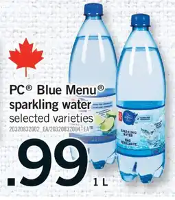 Fortinos PC BLUE MENU SPARKLING WATER, 1L offer