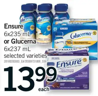 Fortinos ENSURE, 6X235 ML OR GLUCERNA, 6X237 ML offer