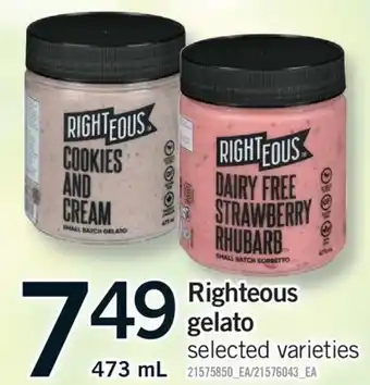 Fortinos RIGHTEOUS GELATO, 473 ML offer
