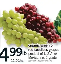 Fortinos ORGANIC GREEN OR RED SEEDLESS GRAPES offer