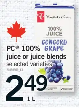 Fortinos PC 100% JUICE OR JUICE BLENDS, 1 L offer