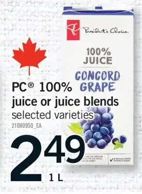 Fortinos PC 100% JUICE OR JUICE BLENDS, 1 L offer