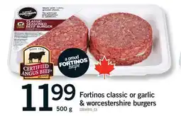 Fortinos FORTINOS CLASSIC OR GARLIC & WORCESTERSHIRE BURGERS, 500 G offer