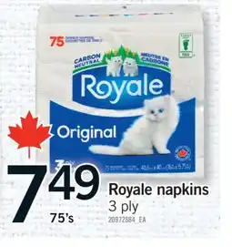 Fortinos ROYALE NAPKINS, 75'S offer