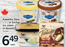 Fortinos KAWARTHA DAIRY, 1.5 L OR SICILIAN ICE CREAM, 1.5 L OR DESSERTS, 4'S offer