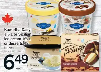 Fortinos KAWARTHA DAIRY, 1.5 L OR SICILIAN ICE CREAM, 1.5 L OR DESSERTS, 4'S offer