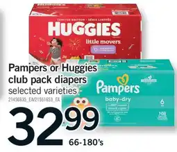 Fortinos PAMPERS OR HUGGIES CLUB PACK DIAPERS, 66-180'S offer