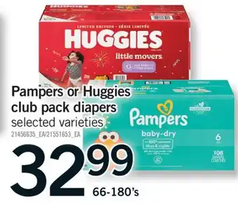 Fortinos PAMPERS OR HUGGIES CLUB PACK DIAPERS, 66-180'S offer