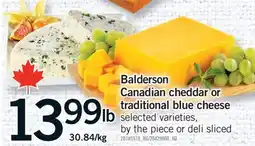 Fortinos BALDERSON CANADIAN CHEDDAR OR TRADITIONAL BLUE CHEESE offer