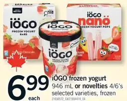 Fortinos IÖGO FROZEN YOGURT 946 ML OR NOVELTIES 4/6'S offer
