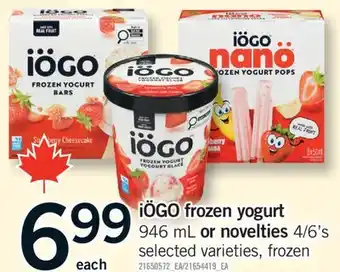 Fortinos IÖGO FROZEN YOGURT 946 ML OR NOVELTIES 4/6'S offer