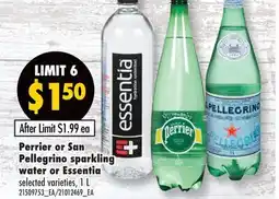 Fortinos PERRIER OR SAN PELLEGRINO SPARKLING WATER OR ESSENTIA, 1L offer