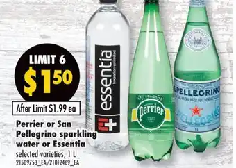 Fortinos PERRIER OR SAN PELLEGRINO SPARKLING WATER OR ESSENTIA, 1L offer