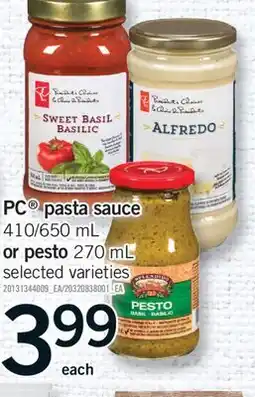 Fortinos PC PASTA SAUCE, 410/650 ML OR PESTO 270 ML offer