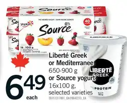 Fortinos LIBERTÉ GREEK OR MEDITERRANEE, 650-900 G OR SOURCE YOGURT, 16X100 G offer