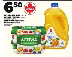 Independent Grocer PC ORANGE JUICE, 2.5 L OR ACTIVIA YOGURT, 12X100 offer