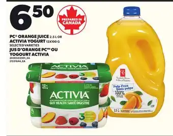 Independent Grocer PC ORANGE JUICE, 2.5 L OR ACTIVIA YOGURT, 12X100 offer
