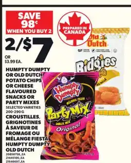 Independent Grocer HUMPTY DUMPTY OR OLD DUTCH POTATO CHIPS OR CHEESE FLAVOURED SNACKS OR PARTY MIXES, 200-290 G offer