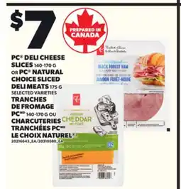 Independent Grocer PC DELI CHEESE SLICES, 140-170 OR PC NATURAL CHOICE SLICED DELI MEATS, 175 G offer
