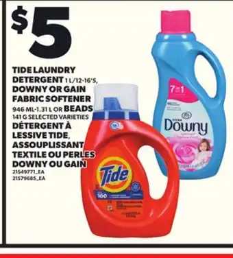 Independent Grocer TIDE LAUNDRY DETERGENT 1 L/12-16'S, DOWNY OR GAIN FABRIC SOFTENER 946 ML-1.31 OR BEADS141 G offer