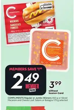 Sobeys COMPLIMENTS Regular or Jumbo Wieners offer