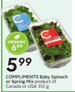 Sobeys COMPLIMENTS Baby Spinach or Spring Mix offer
