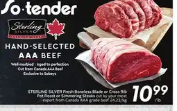 Sobeys STERLING SILVER Fresh Boneless Blade or Cross Rib Pot Roast Simmering Steaks offer