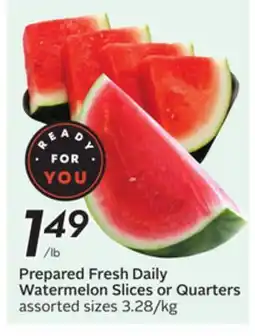 Sobeys Prepared Fresh Daily Watermelon Slices or Quarters offer