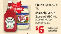 Loblaws HEINZ KETCHUP, 1 L, MIRACLE WHIP SPREAD, 890 mL offer