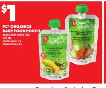 Loblaws PC ORGANICS BABY FOOD POUCH, 128ML offer